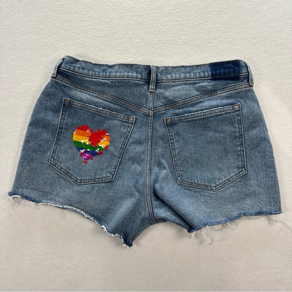 Abercrombie High Rise Mom Shorts Jean 14 32 Embroidered Cut Off Med Wash Denim